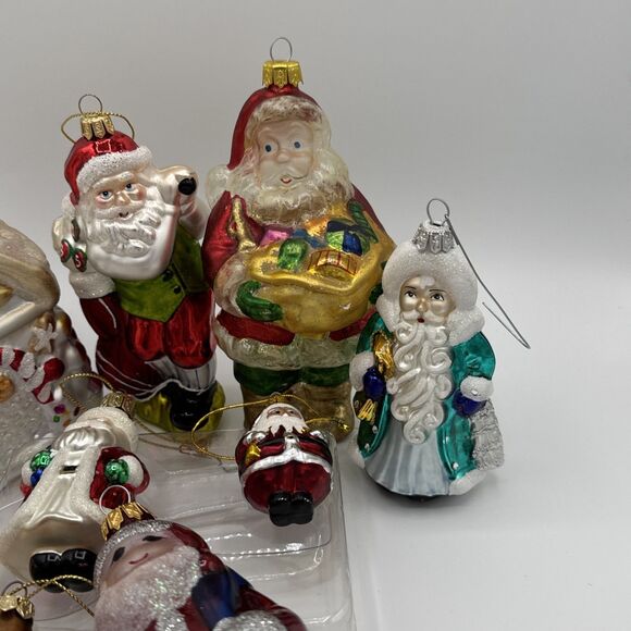 Vintage Hand Blown Glass Christmas Ornaments Lot Santa Clause Gingerbread House - Picture 2 of 15